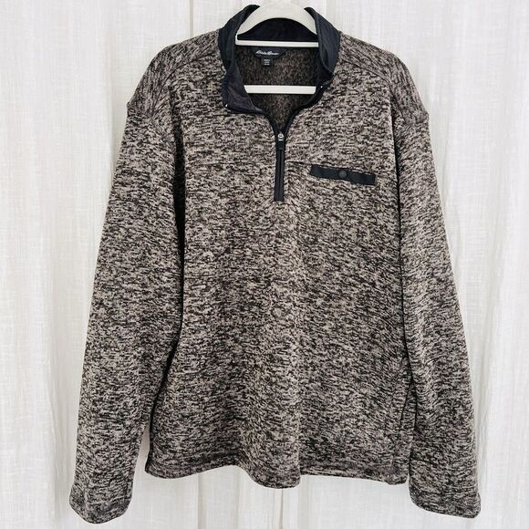 Eddie Bauer Gray Fleece Pullover Soft Quarter Zip Woven Knit Mens Sweater XL - Picture 1 of 9